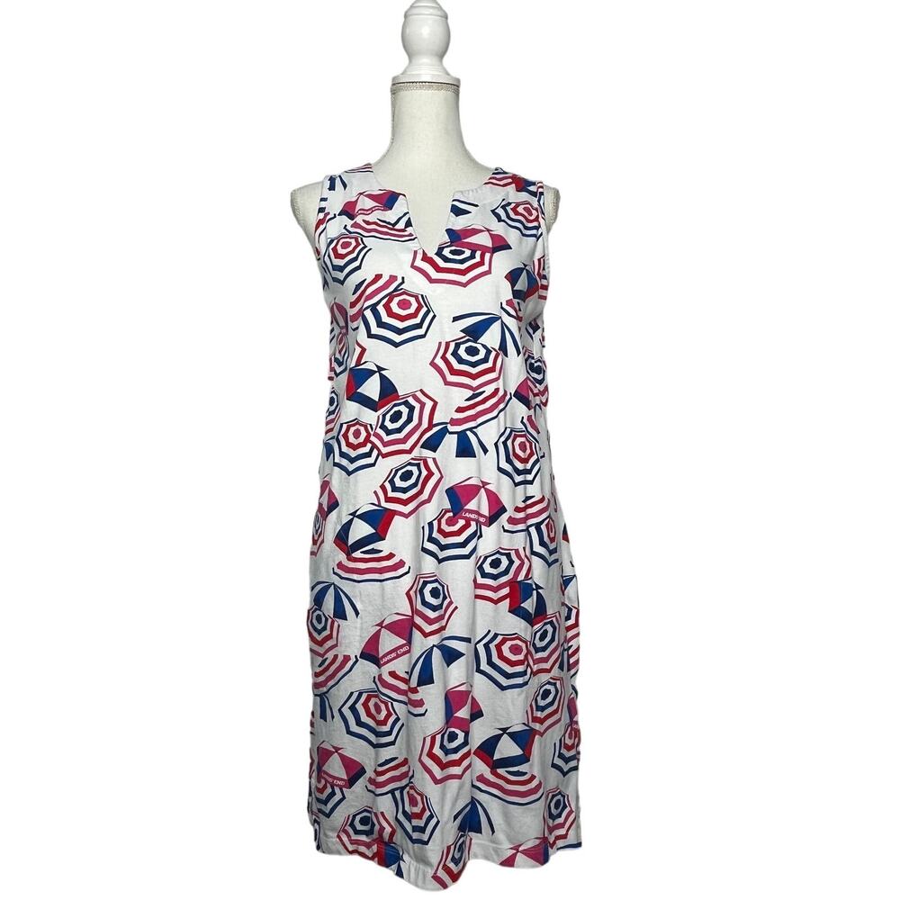 Land's End Women's Sleeveless Cotton Shift Beach Umbrella Dress w/ Pockets Small